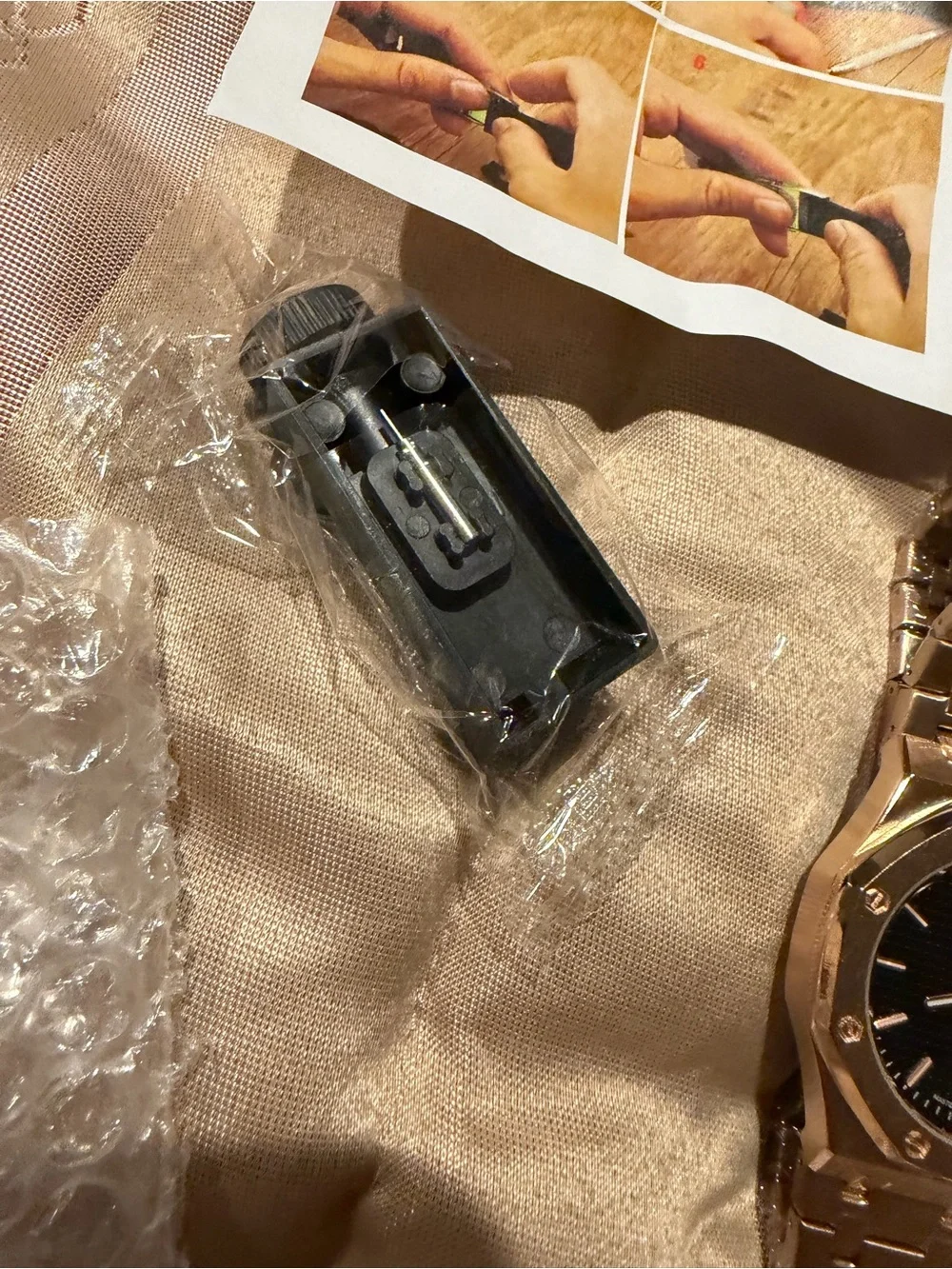 Aimana Gold Tone Bracelet Watch with Black Dial with tool